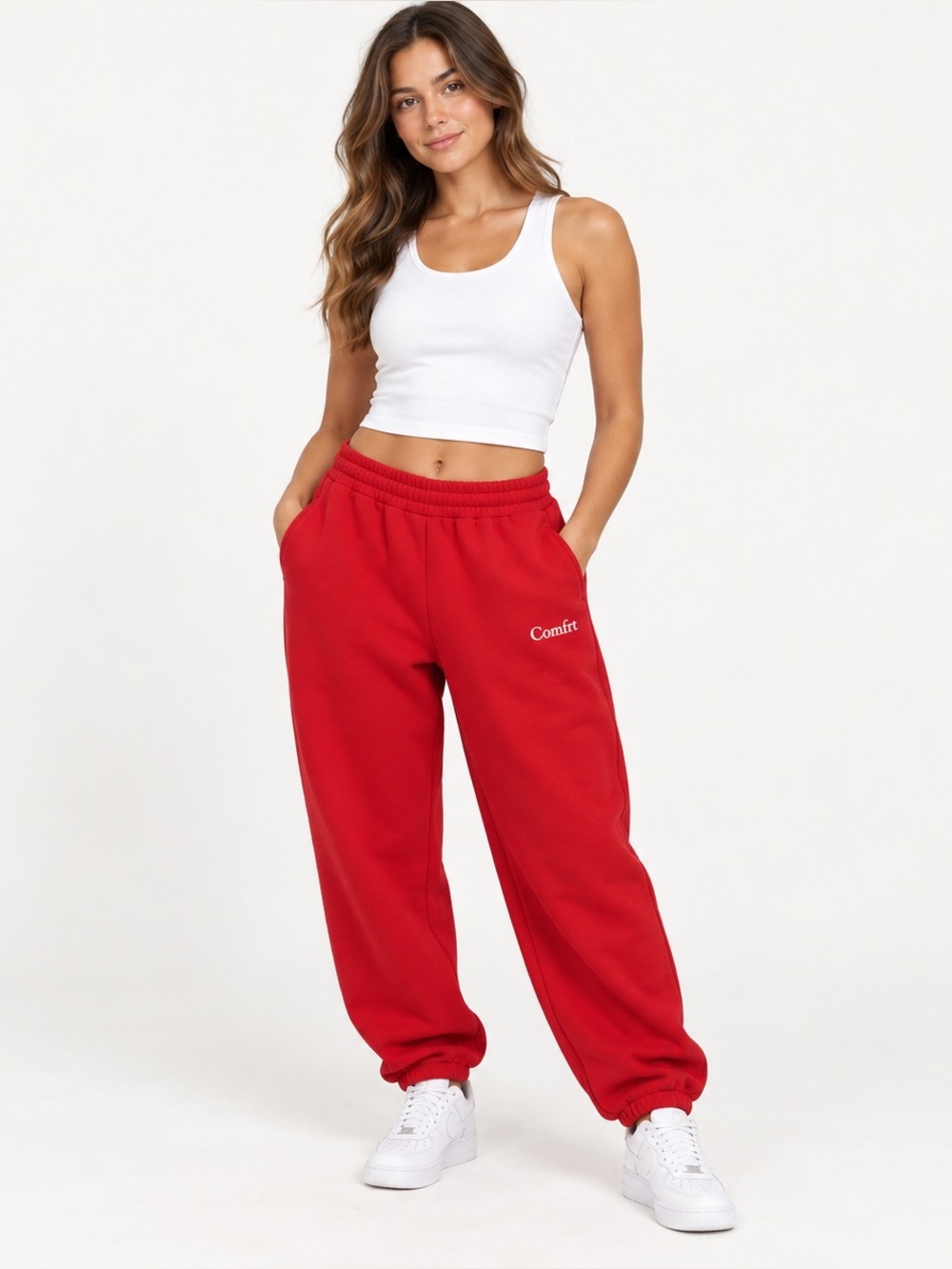 Comfrt Red Oversized Fleece Sweatpants Joggers Size 3XL